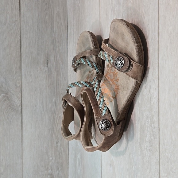 Aetrex Women Jillian Braided Hook&loop Leather Strap Sandals Slide shoes sz 7 - Picture 1 of 11